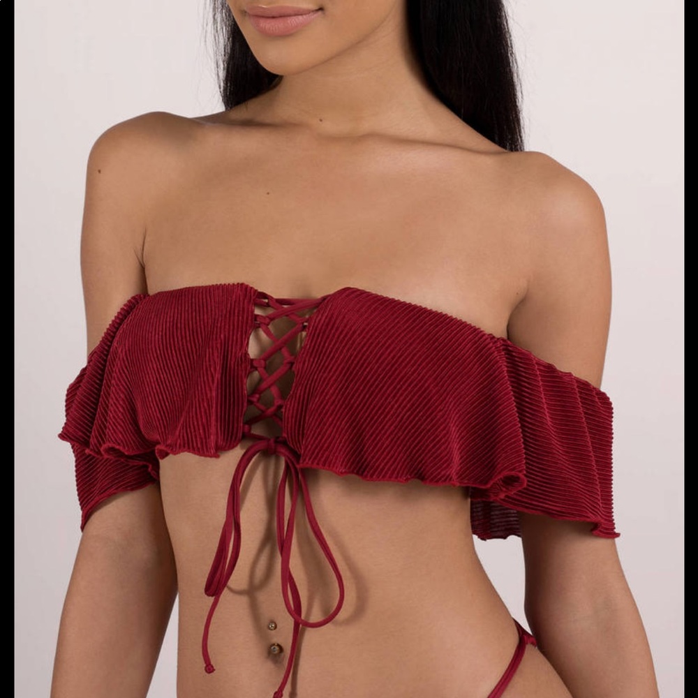 Blue Life Red Off Shoulder Bikini Top